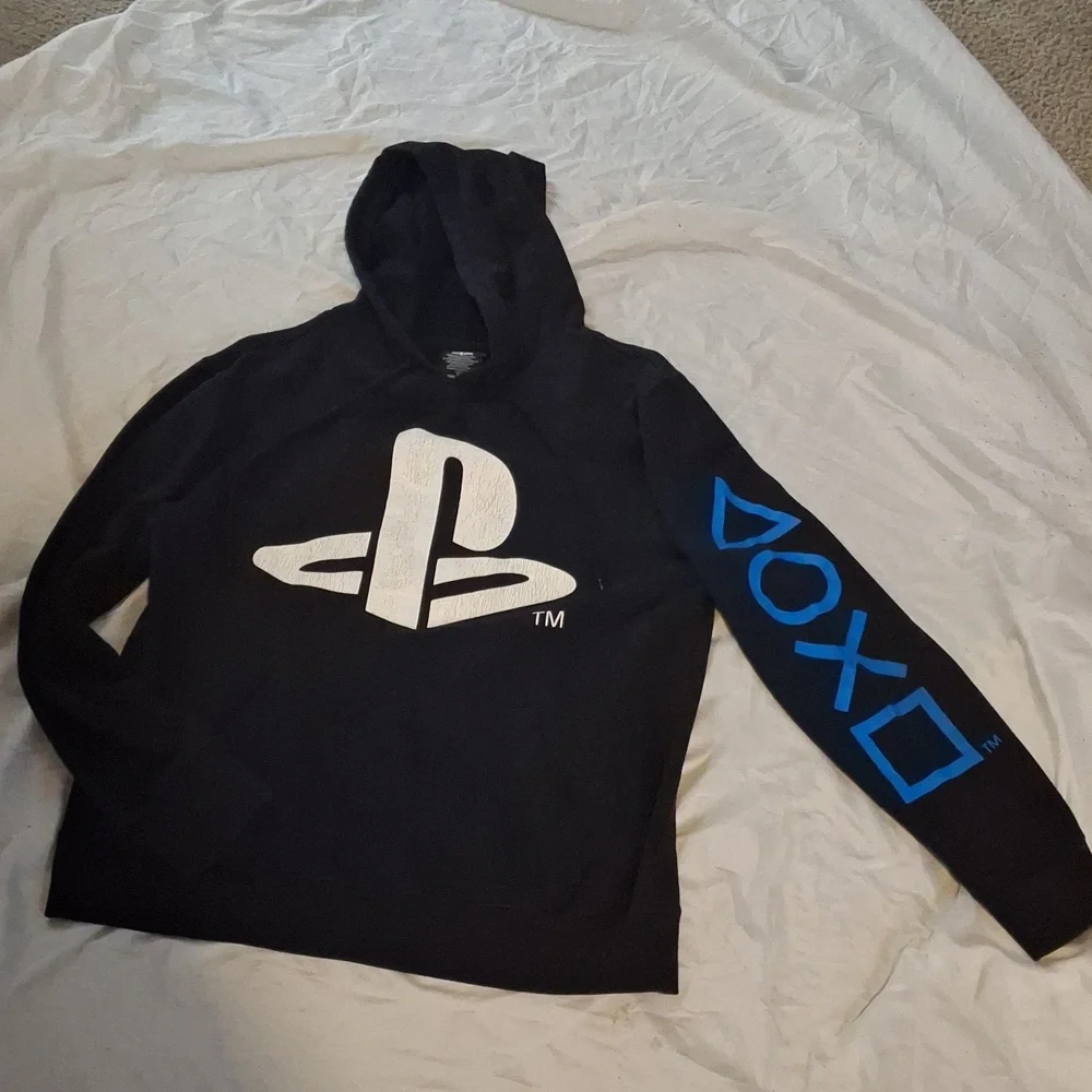 Sony Black Hoodie with White Logo and Blue Sleeve